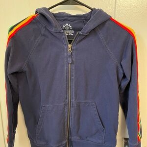 Primary Kids Blue Hoodie with Rainbow Stripes